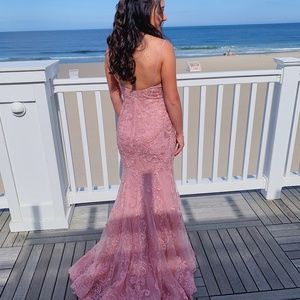 Madeline Gardner Rose/Mauve Mermaid with Lace Overlay Prom Dress